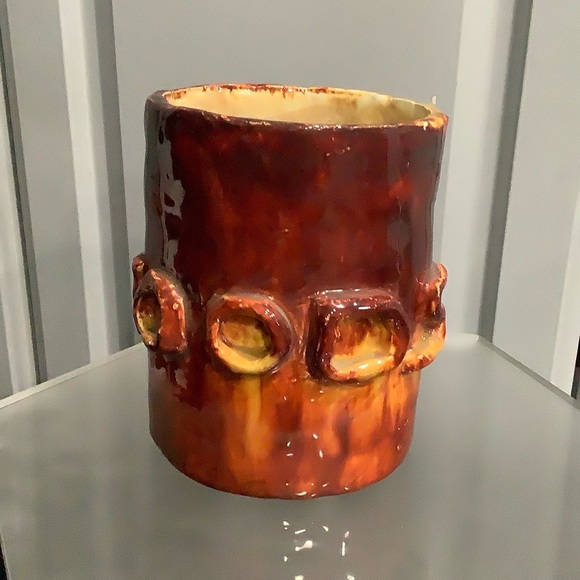Artisan Handcrafted Brown & Yellow Ceramic Pottery Vase